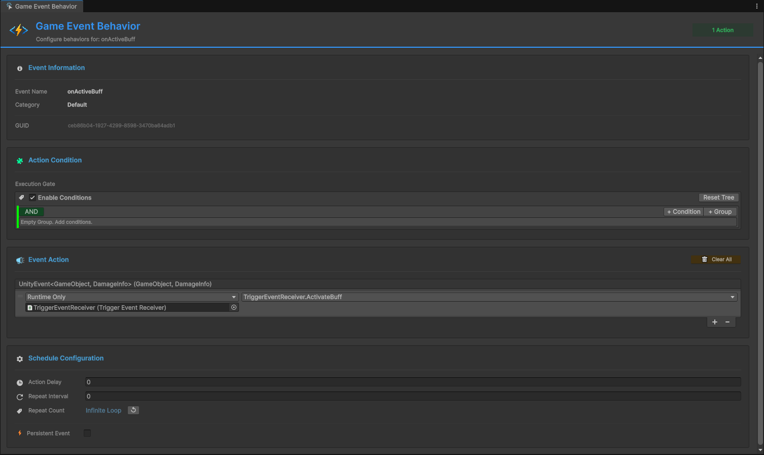 Game Event Behavior Window